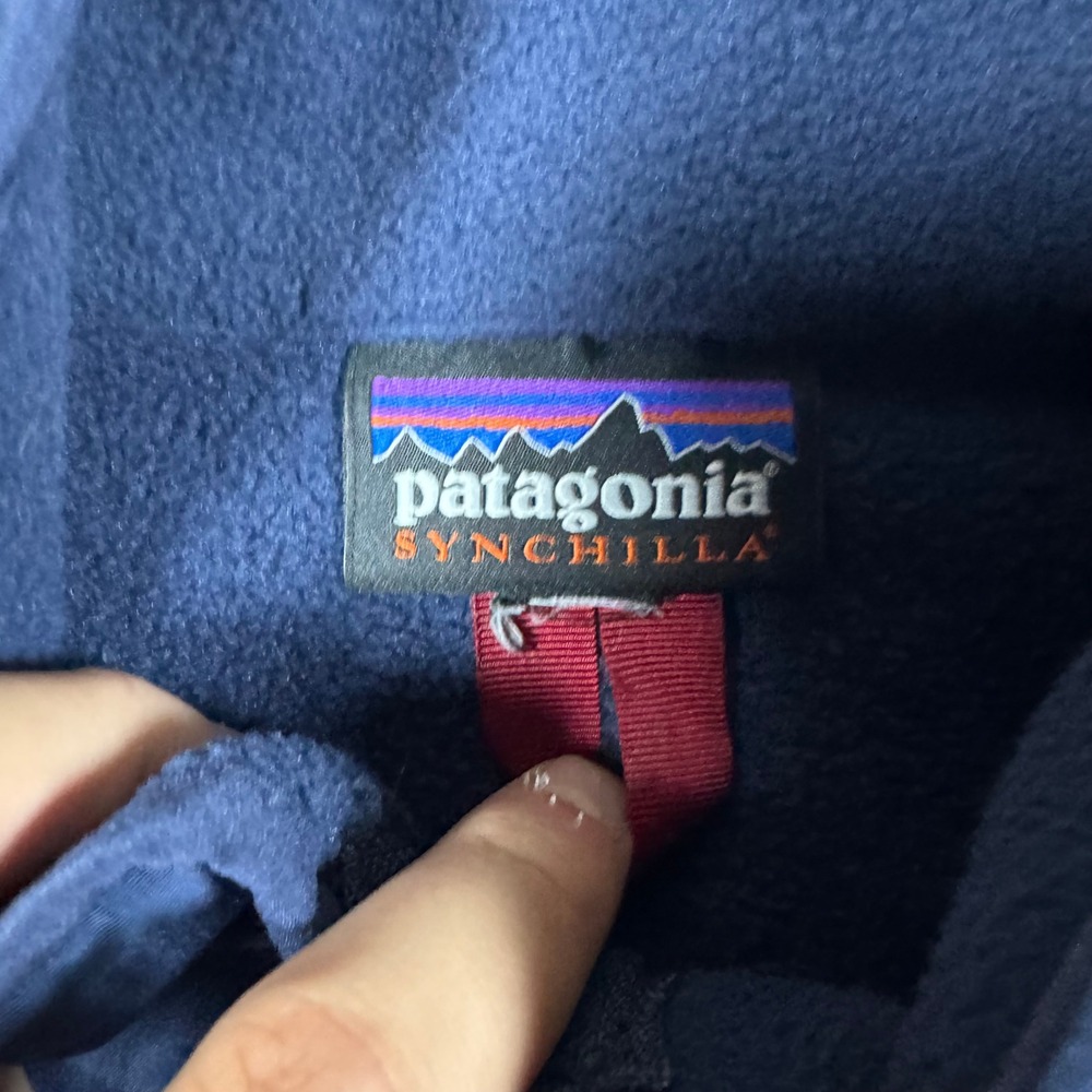 Patagonia Synchilla Jacket Mens M Navy Blue Full Zip Fleece Mock Neck Pocket - Picture 6 of 11